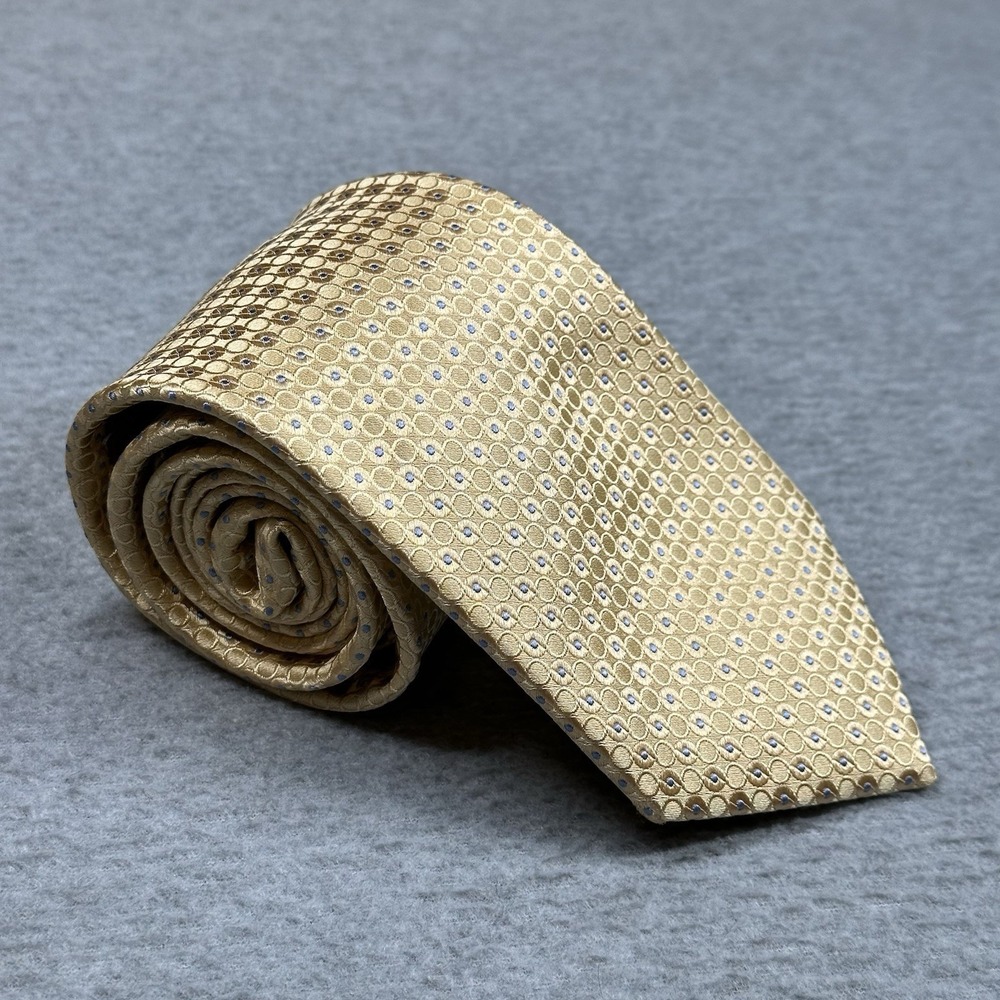 Tasso Elba Silk Tie Gold‎ Geometric Circle Pattern Men's Classic Necktie